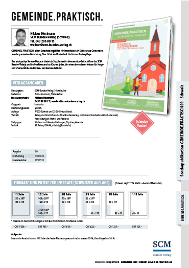 Werbung in der Schweizer Ausgabe des Kirchen-Technikmagazins GEMEINDE.PRAKTISCH.