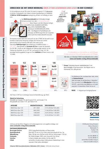 Gut kombiniert: Werbung in der Schweizer MAXI-Inseratekombination des SCM Bundes-Verlags (Schweiz)
